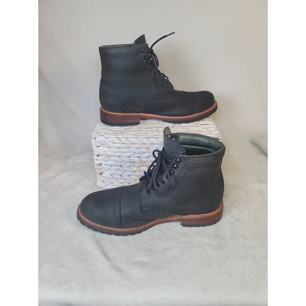 Wilcox Shiloh Black Leather Boots Goodyear Welt Cap Toe Brogue Mens 12  Viking